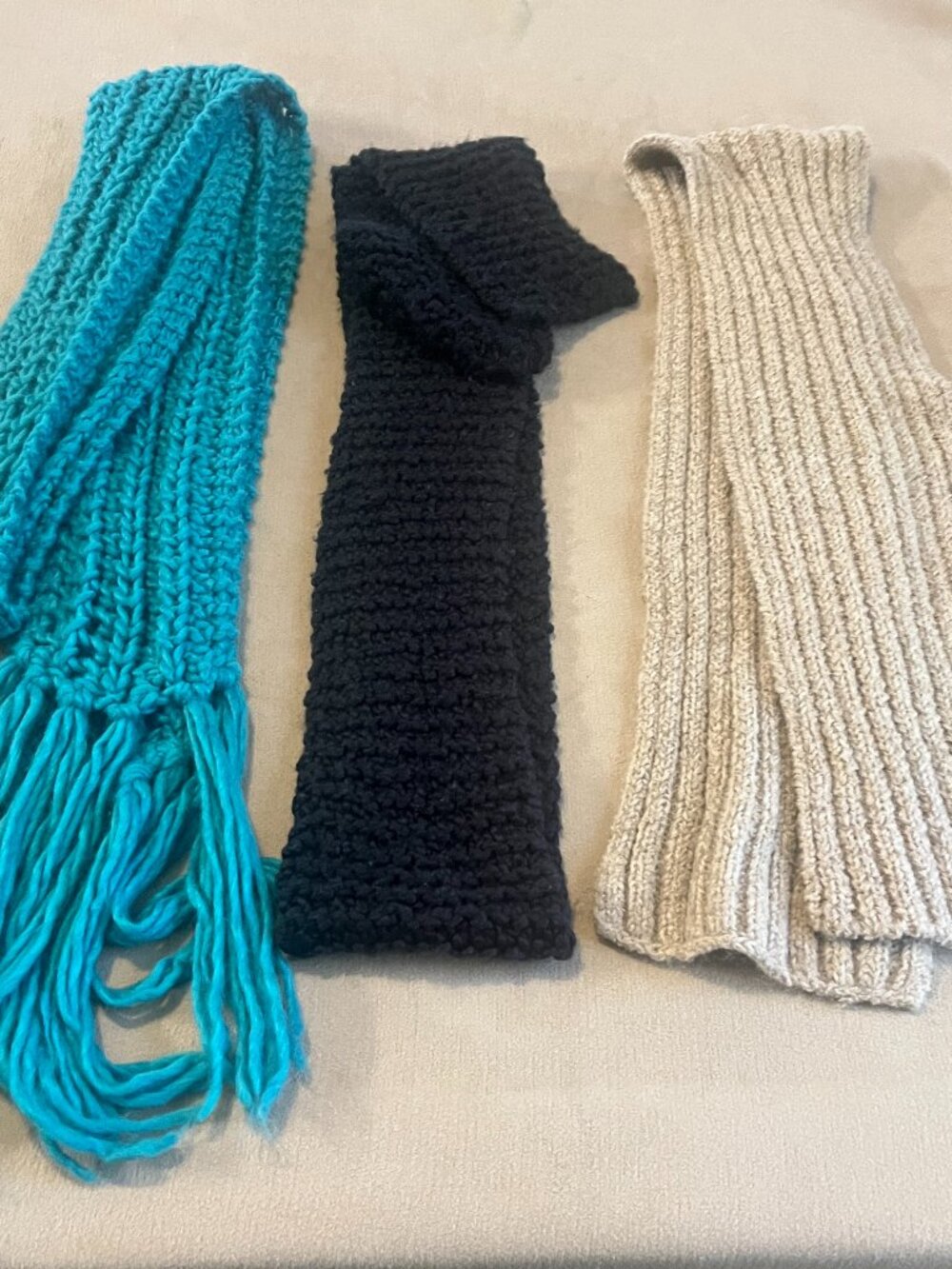 Women's Knitted Scarves - Blue, Black, Beige Lot of 3